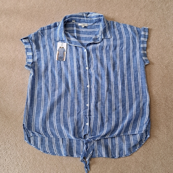 ❤️ NWT Jachs Girlfriend Short Sleeved Linen Blend Blouse XXL Striped Lightwe… - Picture 14 of 14
